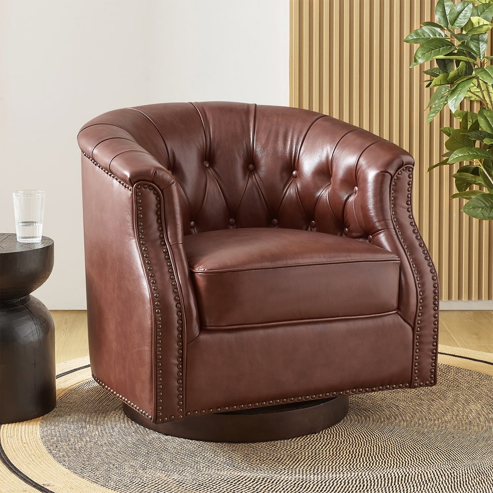 Max Traditional Chesterfield Rocker and Swivel Genuine Leather Chair with Nailhead Trims