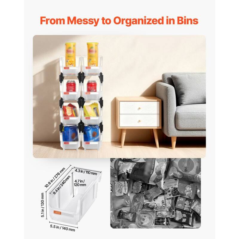 8-Piece Stackable Organizer Bins with Front-Open Design Perfect for Small Item Storage - 10.86 x 5.51 x 5.11 in