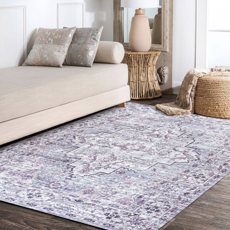 JONATHAN Y Alacati Boho Gray Medallion Machine Washable Area Rug