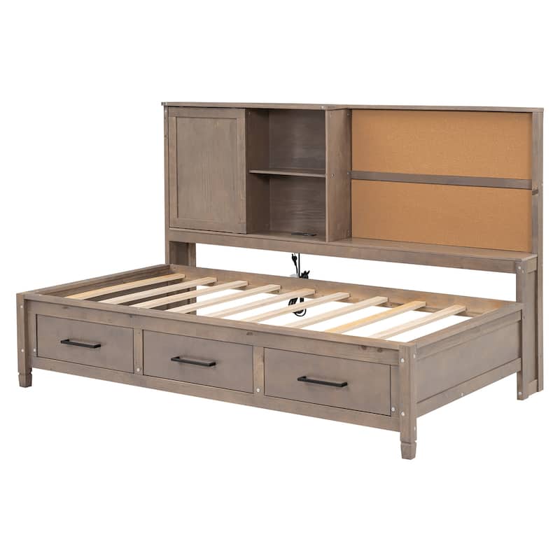 Twin Size Lounge Daybed with Storage, USB Ports and 3 Drawers