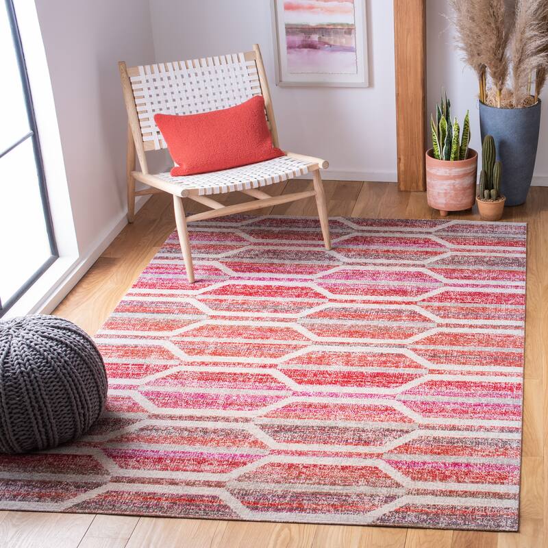 SAFAVIEH Montage Fredy Indoor/ Outdoor Waterproof Patio Backyard Rug - 6' x 9' - Red/Ivory