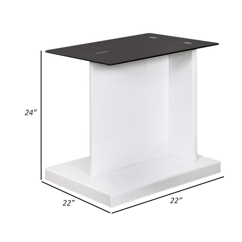 Liam 22 Inch Square Side End Table, White Wood, Pedestal Base, Glass Top