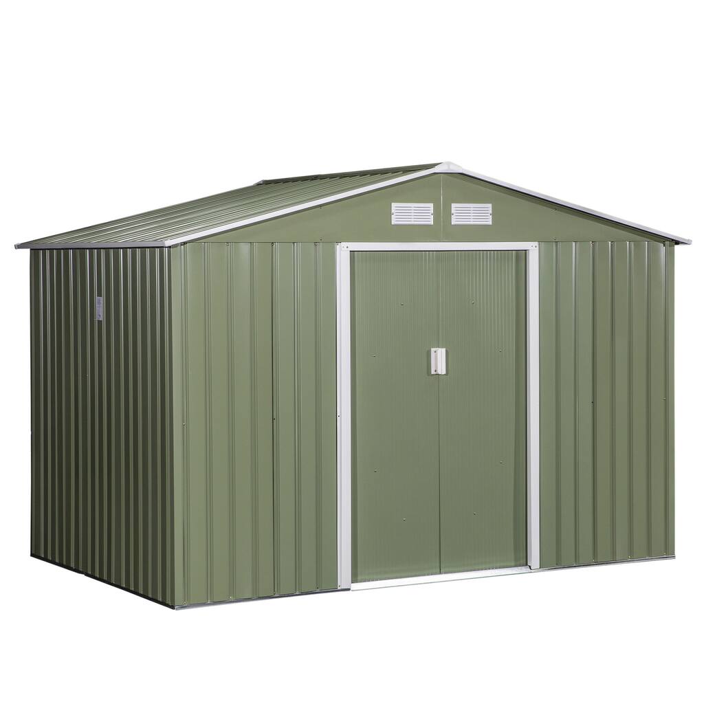 9x6 Outdoor Storage Shed with Foundation, Vents, and Sliding Doors for Backyard, Patio, Garage