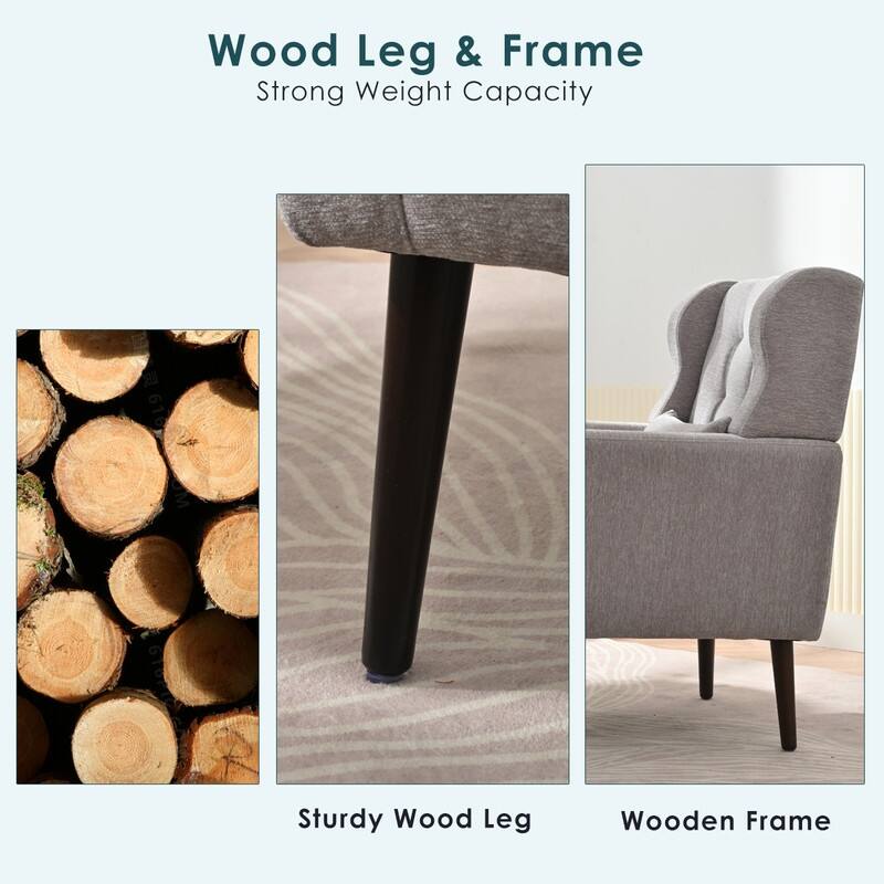 Modern Chenille Upholstered Armchair with Pillow and Solid Wood Leg