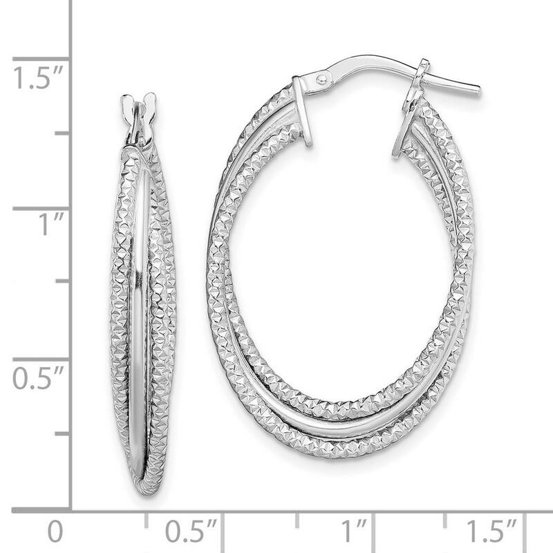 Curata 925 Sterling Silver 32.4x20.9mm Polished and Textured Triple Hoop Earrings