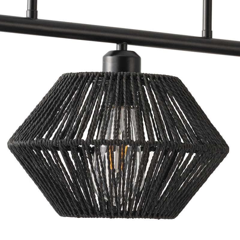 Farmhouse Matte Black 3-Light Chandelier with Paper Rope Lampshade