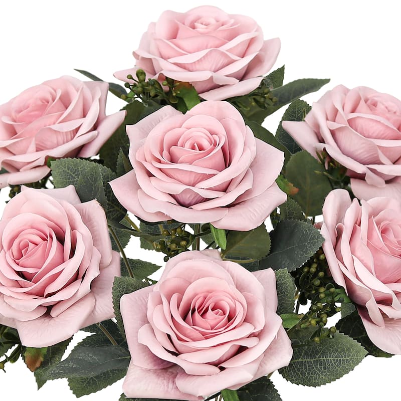 Set of 2 Pink Mauve Artificial Queen Tea Rose Flower Stem Bush Bouquet 17in - 17" L x 9" W x 9" DP