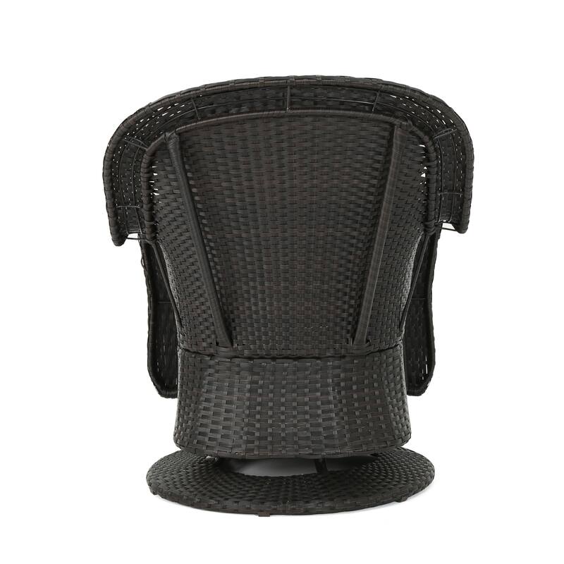 Brown Rattan Swivel Club Chair Set of 2 Outdoor with Water Resistant Cushions