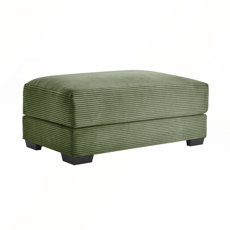 28 Inch Green Corduroy Ottoman with Extra-Wide Armrests and Durable High-Density Fabric for Comfortable Seating