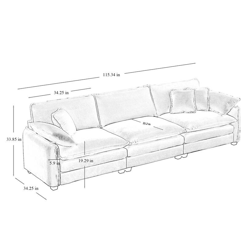 3+2+2 Seater Corduroy Flexible Combinations Sofa Set with Pillowss