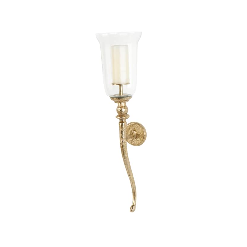 Gold Aluminum Metal Textured Wall Sconce with Curved Shape