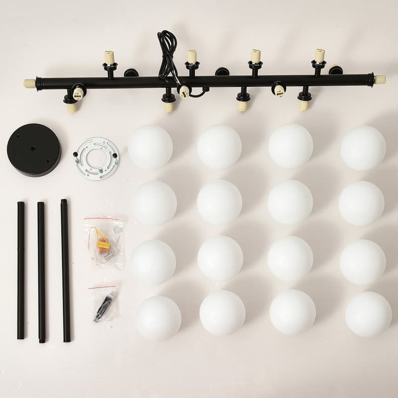 Modern 16 Light Linear Chandelier with Glass Globe Lampshade, Mid Century Sputnik Chandelier for Kitchen Island