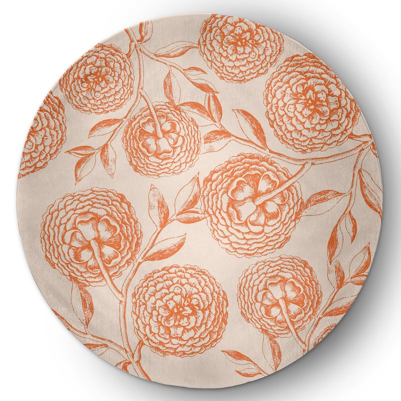 Antique Flowers Spring Chenille Indoor/Outdoor Rug - Orange - 5' Round