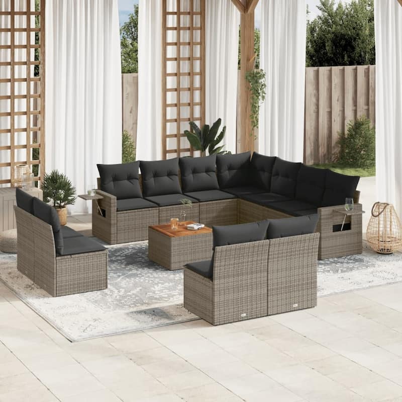 vidaXL Garden Sofa Set PE rattan Large Modular Garden Sofa Set - 21.7 x 21.7 x 14.6 in (W x L x H) - Grey