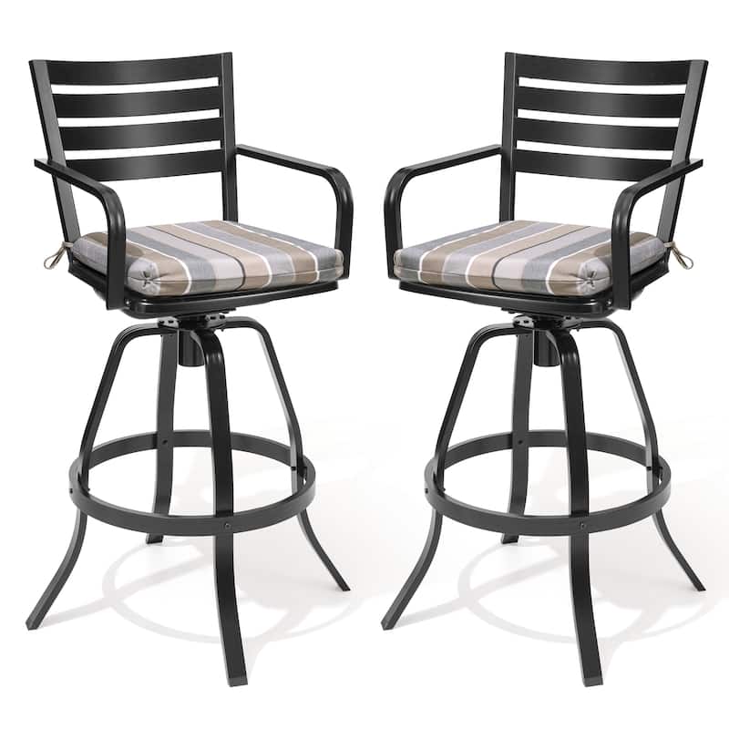 Crestlive Products Outdoor Outdoor Cast Aluminum Swivel Bar Stools with Sunbrella Cushion - Milano Char - 2PC