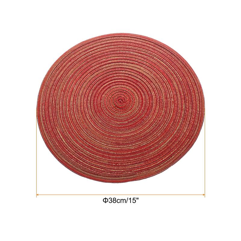 6pcs Round Braided Placemats Non-Slip Washable Round Table Mats - Red - 15"