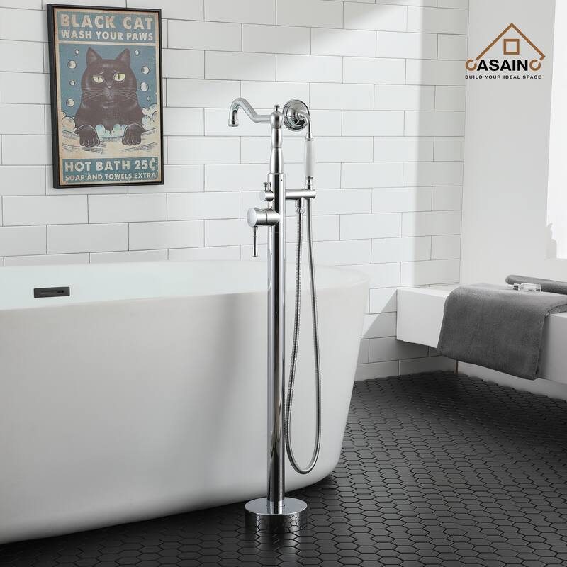 Single Handle Classical Freestanding Bathtub Faucet with Hand Shower Hand - Chrome Plated