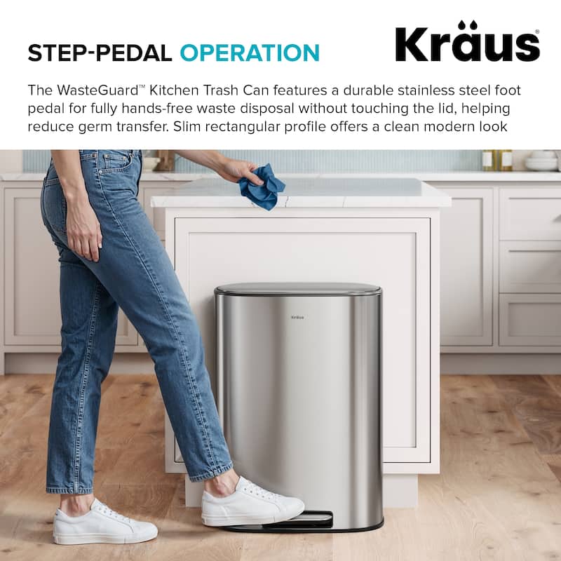KRAUS WasteGuard 13.2 Gallon 50 Liter Step Pedal Kitchen Trash Can