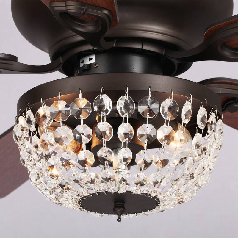 48" Modern 5-Blade Flush Mount Crystal Ceiling Fan with Remote
