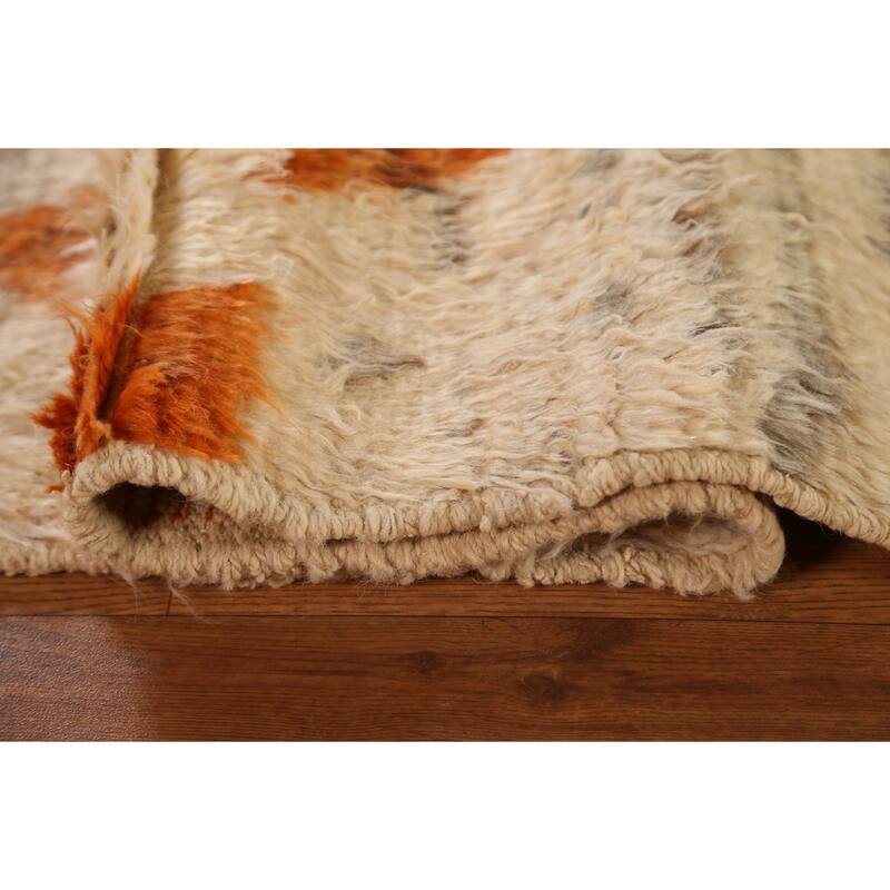 Hand Knotted Oriental 100% Wool Carpet Modern Tribal Beige & Ivories Moroccan Area Rug - 9' 8'' X 6' 8''