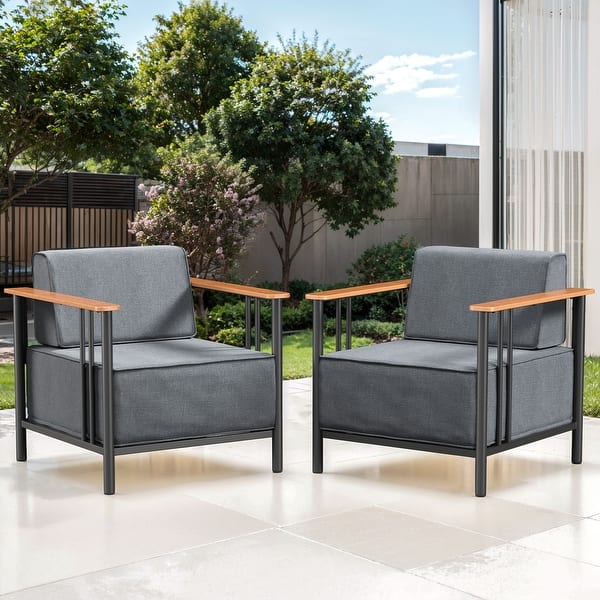 slide 2 of 15, Gymojoy Luxury Patio Chair Set of 2 - 10" Extra Thick Cushions & Industrial Steel Frame - All-Weather Outdoor Furniture 2-Piece - Dark Grey