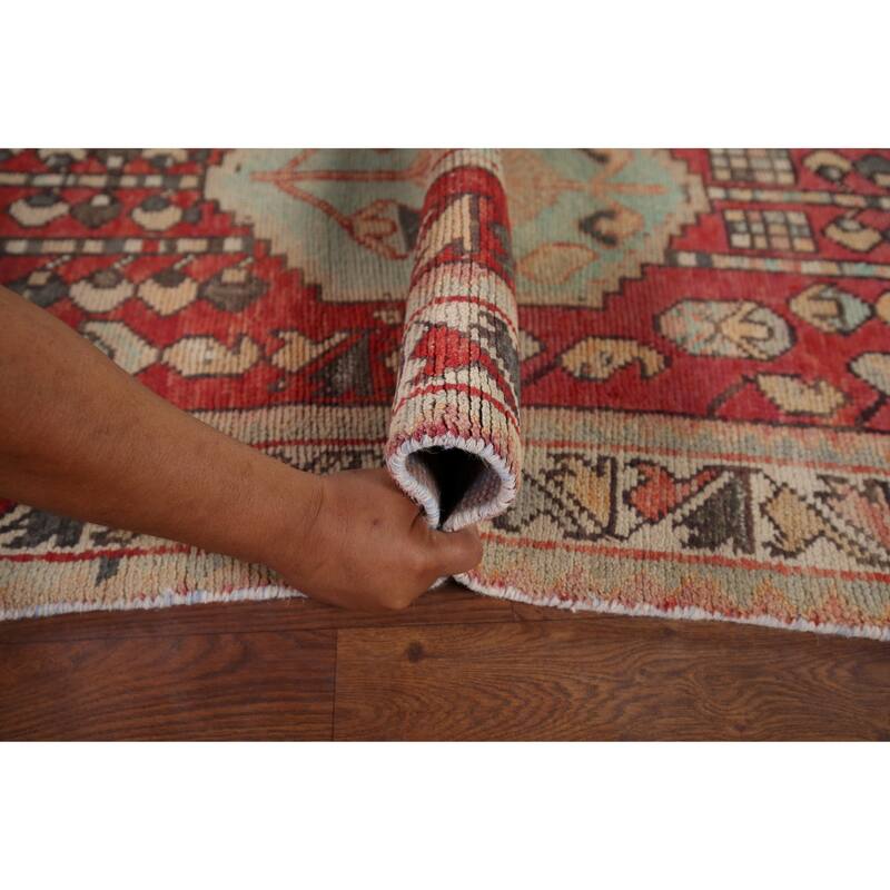 Red Hamedan Persian Vintage Runner Rug Hand-Knotted Wool Carpet - 3'3" x 10'3"