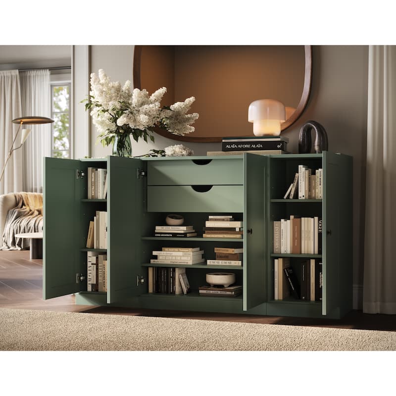Palace Imports 100% Solid Wood 65" Sideboard with Shaker Doors, 2-Drawers & Adjustable Shelves - Sage