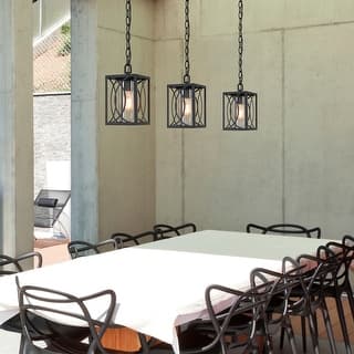 Farmhouse 1-light Black Mini Lantern Pendant Lights Geometric Dimmable Dining Room Lighting