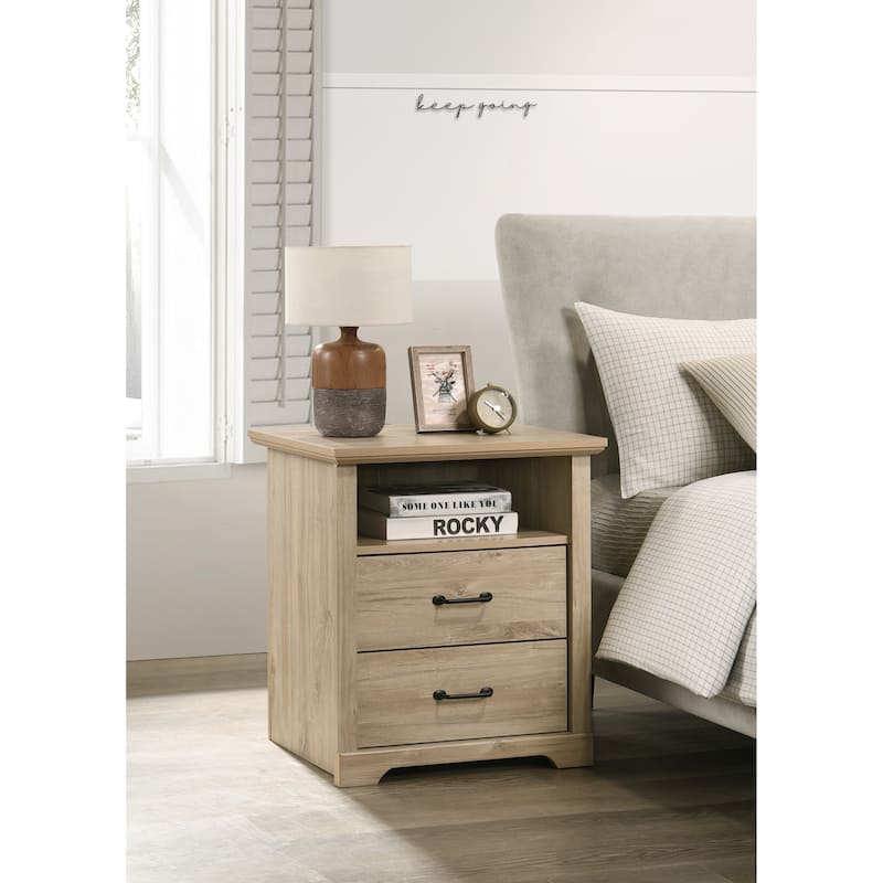 22inch Light Oak Nightstand with 2 Drawers and USB Charging Ports - Light Oak