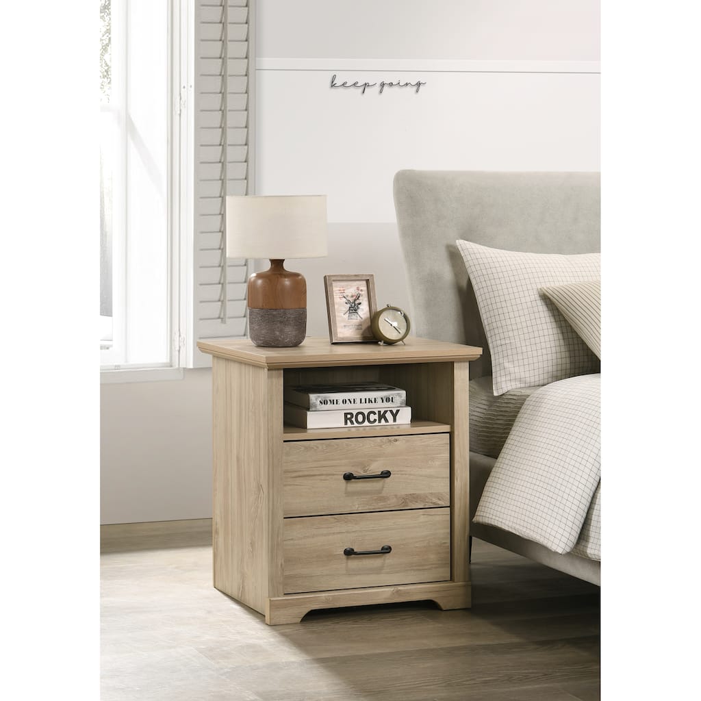 22inch Light Oak Nightstand with 2 Drawers and USB Charging Ports