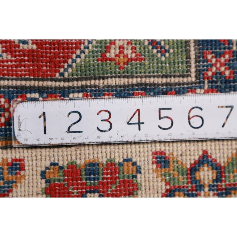 Geometric Kazak Foyer Rug Handmade Red Wool Carpet - 2'9"x 3'11"