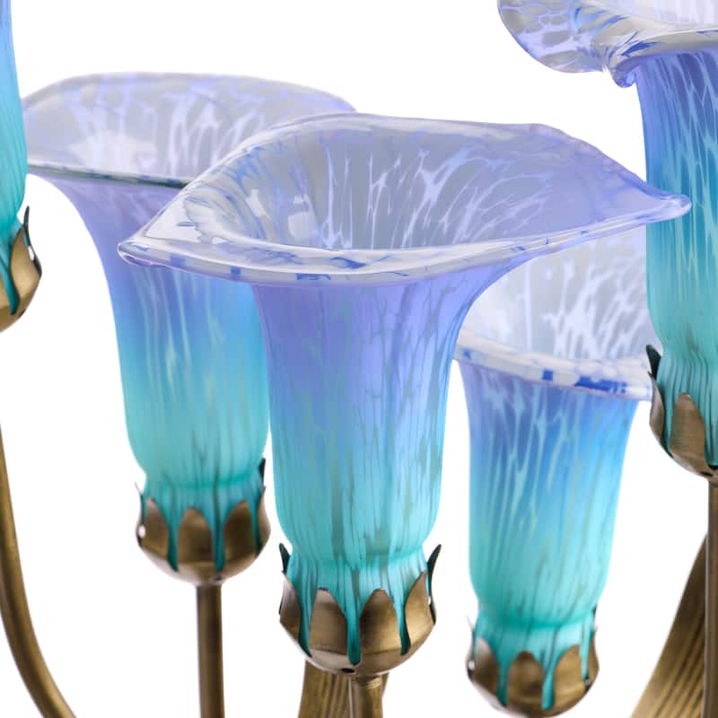 20-inch Antique Brass and Hand Blown Glass 5 Calla Lily Uplight Accent Lamp - 15" x 14" x 20"
