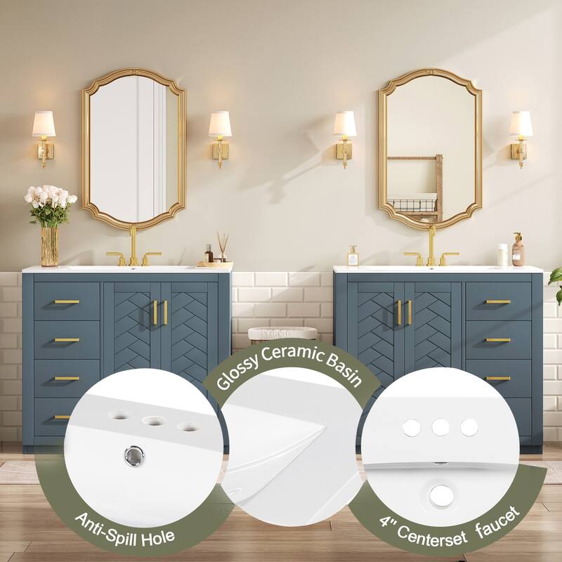 GDFStudio - Carrington Modern Freestanding Double Bathroom Vanity Set with Ceramic Sinks, Drawers & Soft Closing Doors - 72'W
