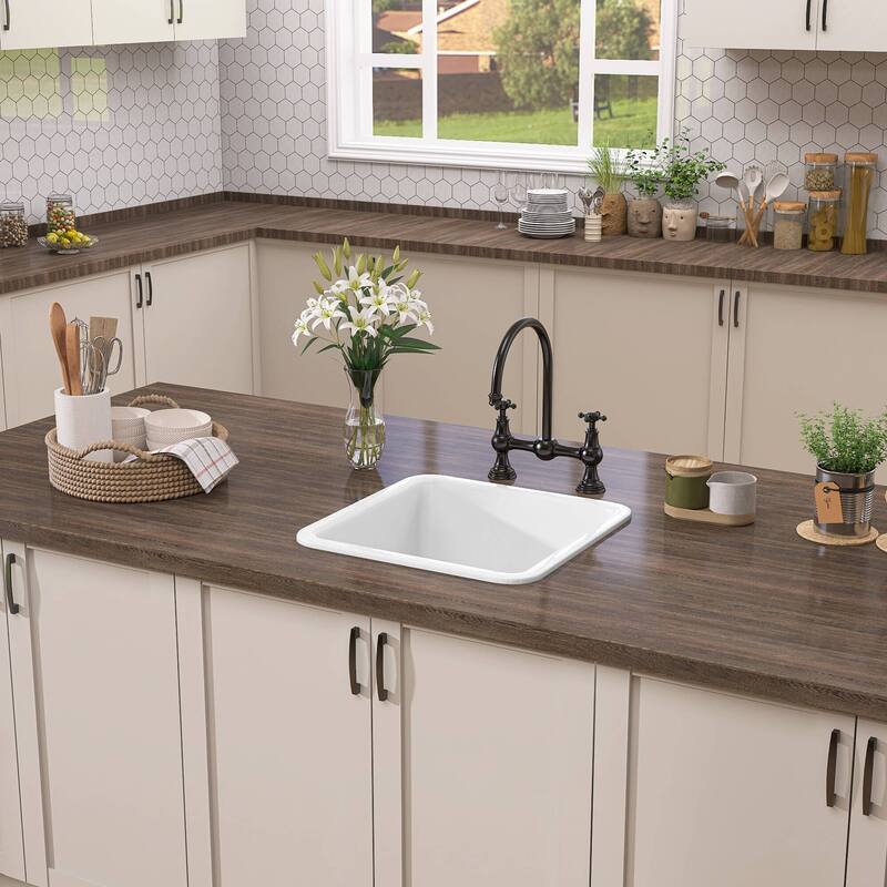 18" L X 18" W Fireclay Single Bowl Drop-In Kitchen Sink Undermount Farmhouse Sink With Accessory