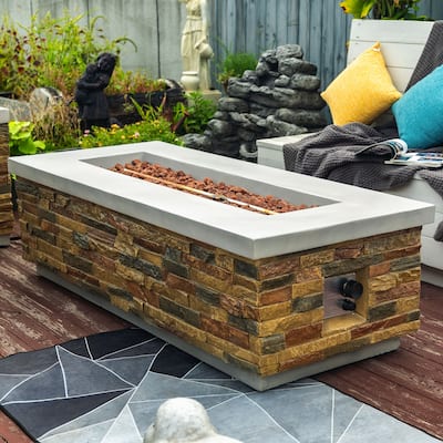 GDFStudio - Sullivan 60-Inch Rectangular Propane Fire Pit Table in Natural Stone Concrete Finish