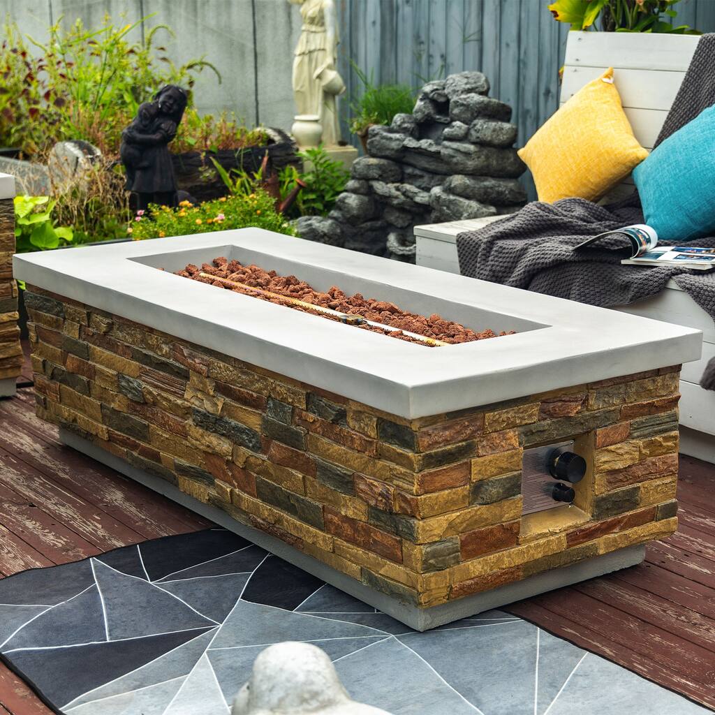GDFStudio - Sullivan 60-Inch Rectangular Propane Fire Pit Table in Natural Stone Concrete Finish