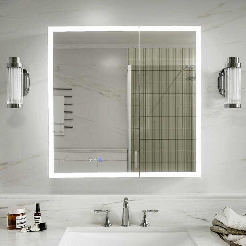 Modland 24"-30"W x 30"H LED Bathroom Medicine Cabinet with Mirror Anti-Fog,Surface or Recessed Mount