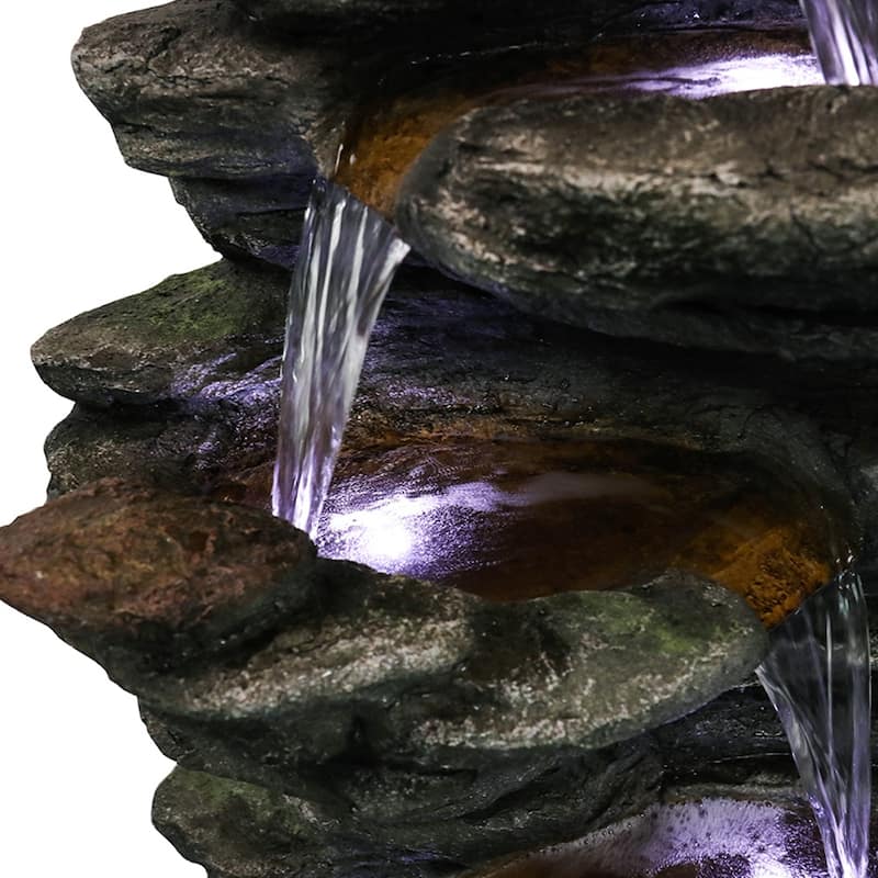 6-Tier Rock Floor Standing Water Fountain with LED Lights and Pump