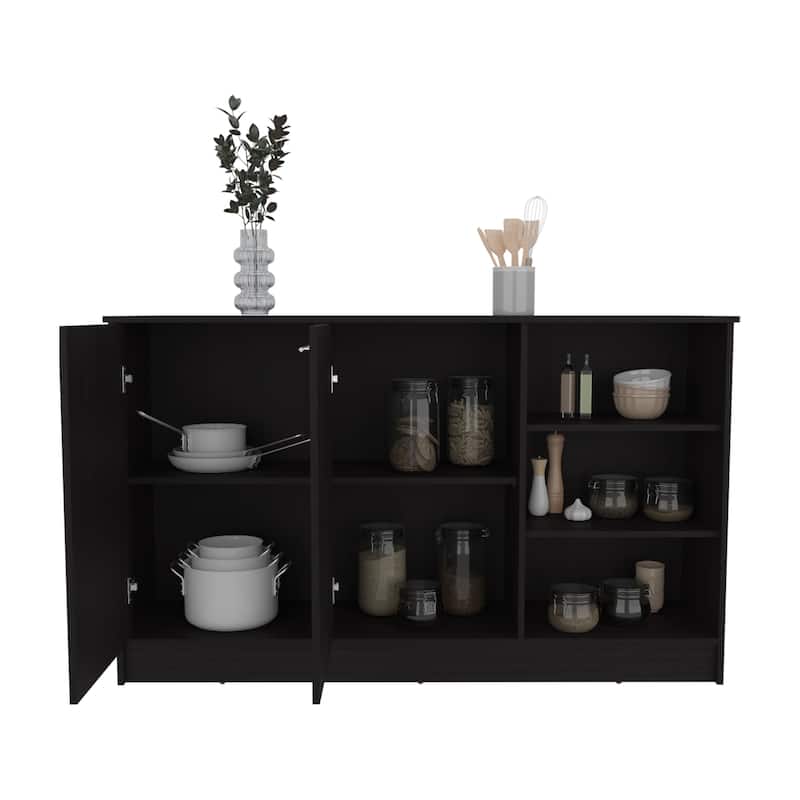Ginger 59-inch Wide Kitchen Island with 3 Open Shelves and 2 Cabinets