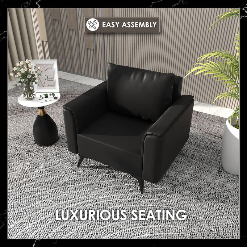 Rusk Single-Seater Leather Sofa Couch with Steel Legs and Removable Cushions for Home Office Living Room & Bedroom