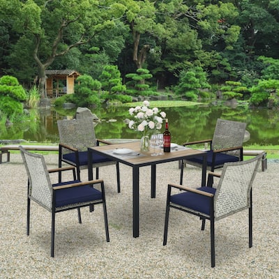 All Weather 5-Piece Patio Dining Table Sets,Light Gray