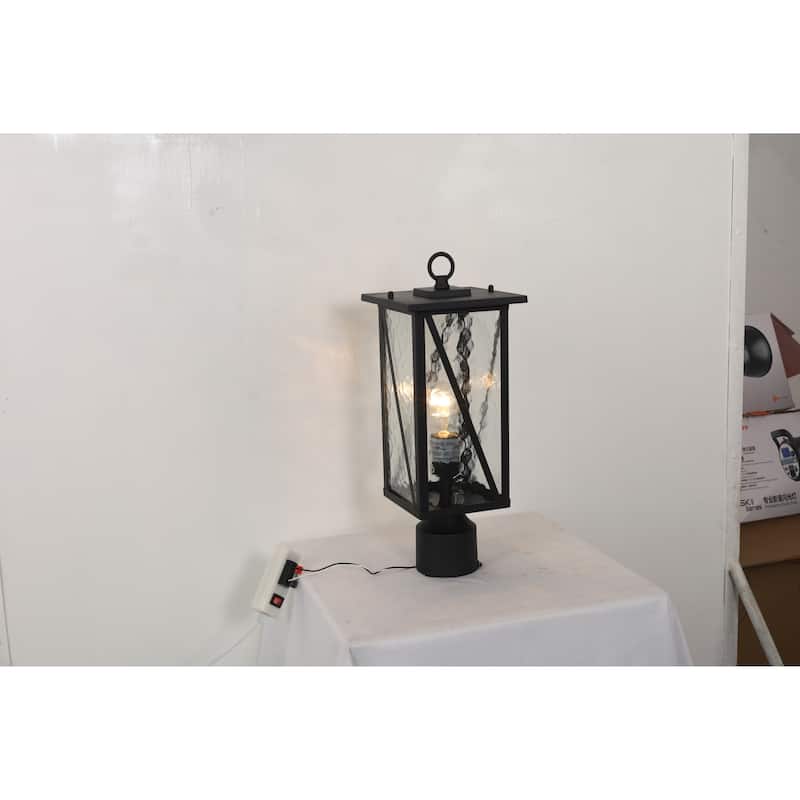1 Light Outdoor Post Lantern in Clear Water Glass and Black Finish - 16.3"H x 6.3"W x 6.3"D