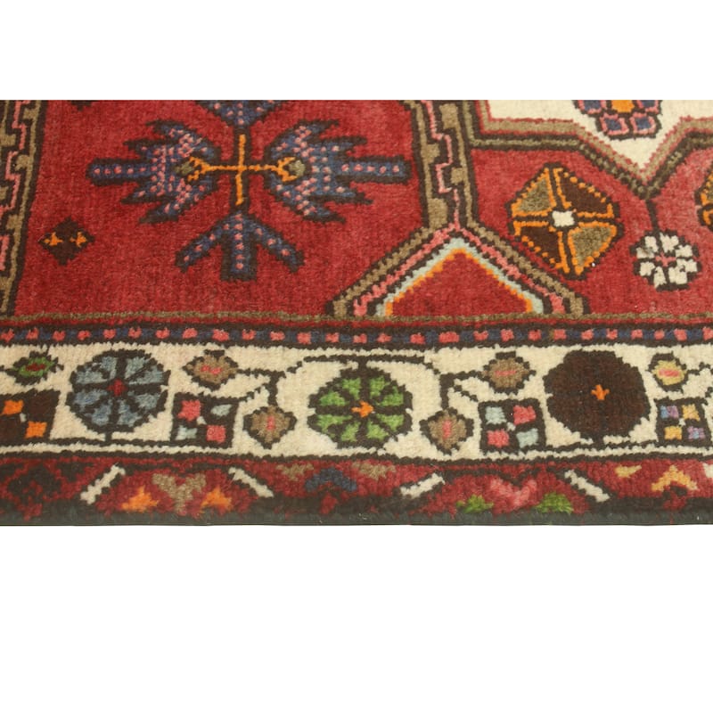 Fine Vintage Distressed Masud Red/Ivory Runner - 3'10" x 10'7"