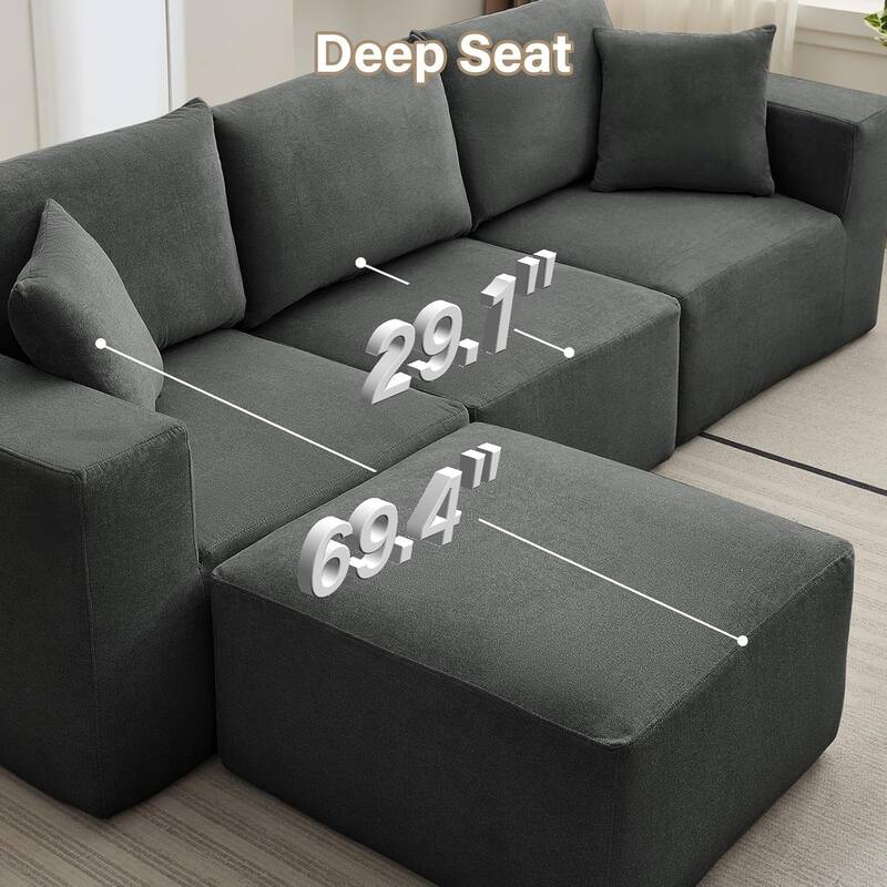 108'' Oversized Cloud Modular Sectional Sofa, Deep Seat Chenille Couch with Chaise