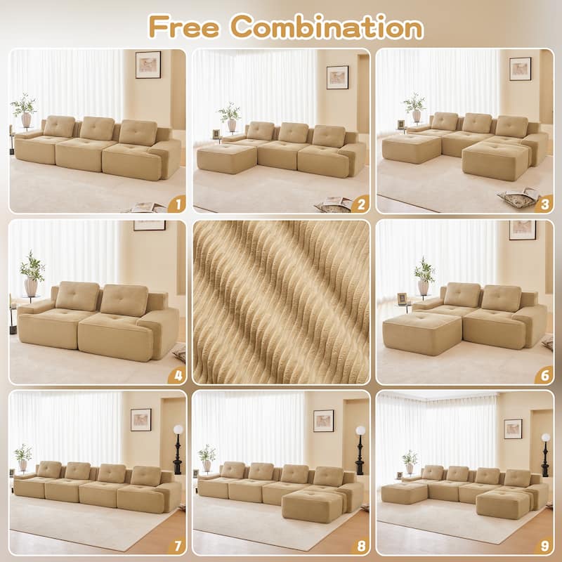 Modern U-Shaped Corduroy Sectional Sofa Couch with Removable Ottoman