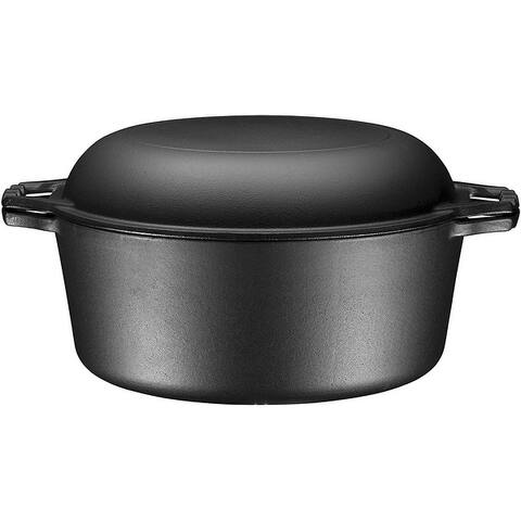 Bruntmor Heavy Duty 2 In 1 Enameled Cast Iron Pan Large 7 Quart Double Dutch Oven Set