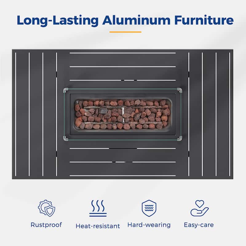 4 Pcs Patio Conversation Set with Propane Firepit