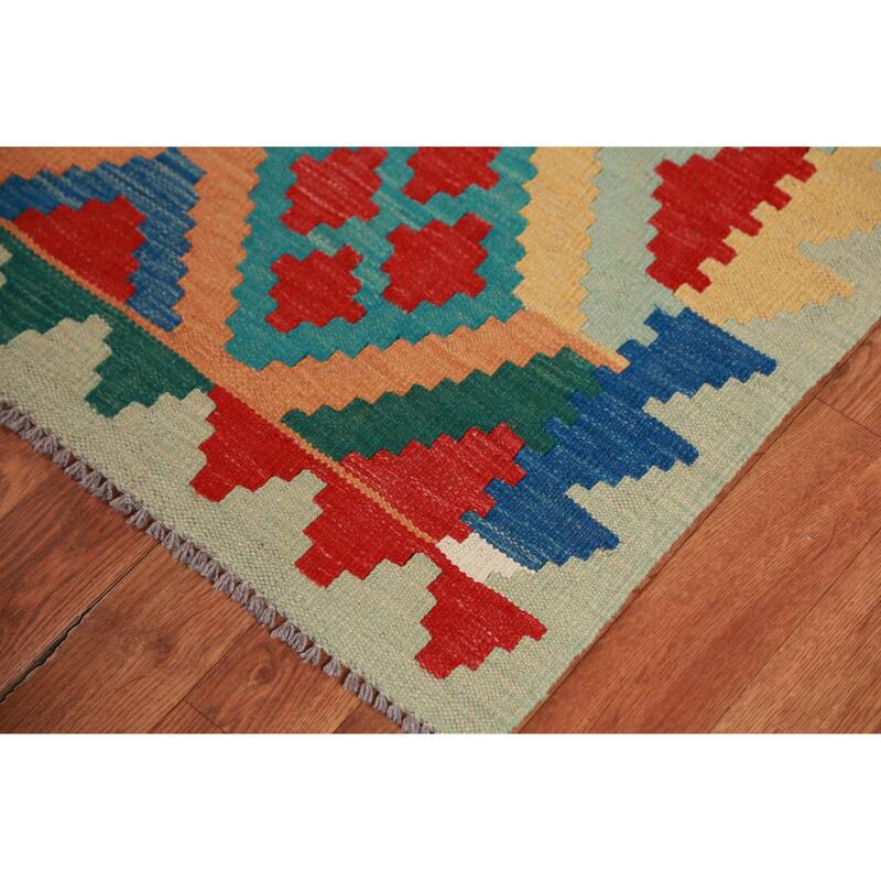 Hand Woven Oriental 100% Wool Carpet Southwestern Geometric Multi-Colored Kilim Area Rug - 8' 3'' X 5' 7''
