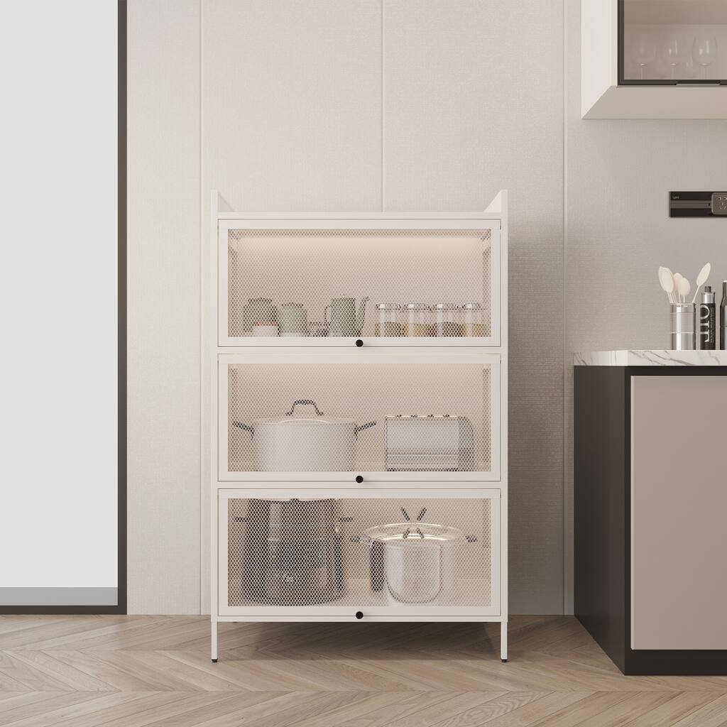 Pantry Storage Cabinet with Doors and Retractable Doors