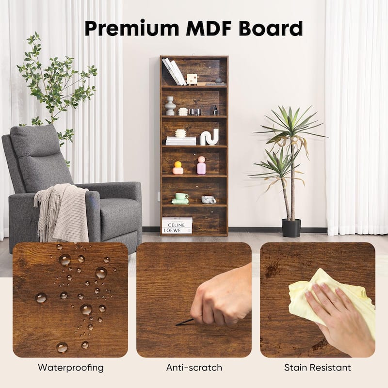 Rossetta 6-Tier Simple Industrial Floor Standing Open Topmost Iron Bracket Bookshelf - Rust